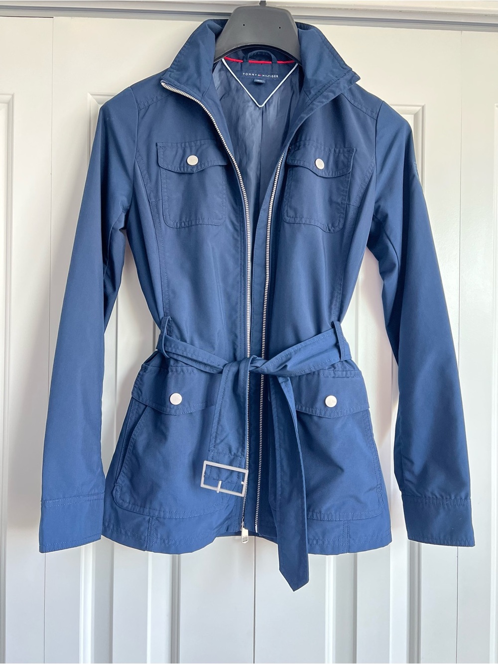 Tommy Hilfiger Womens Navy Belted Jacket Size XXS